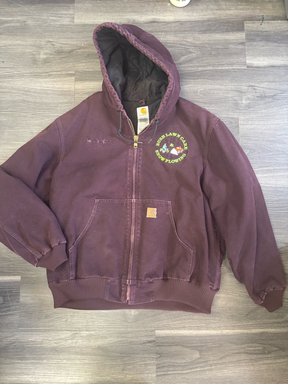 Carhartt Deep Wine Hooded lined Jacket embroidered logo front & back rare color